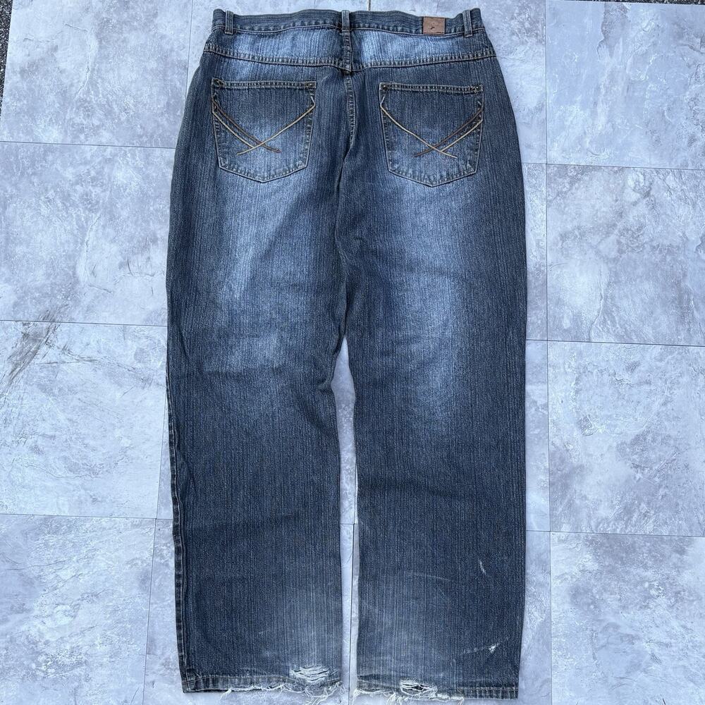 Vintage Y2K Vibes Premium Embroidered Baggy Jeans Faded Grey Denim 38x34